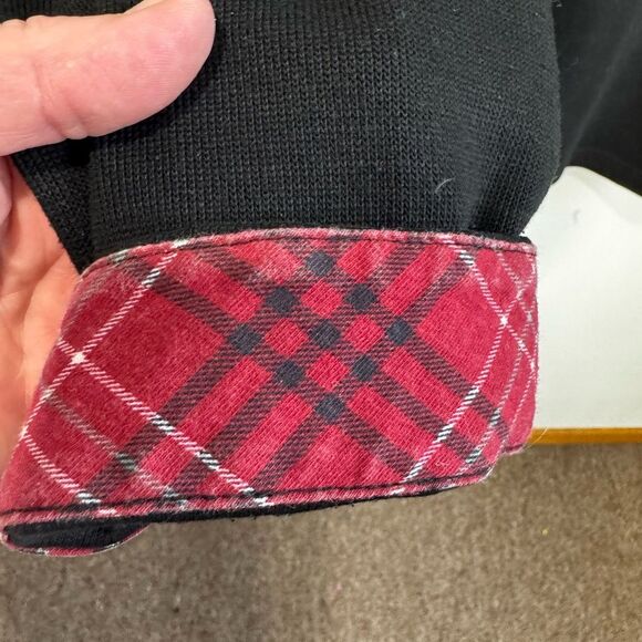 Coldwater Creek L 1/4 Zip Black Sweatshirt Plaid Trim - Picture 5 of 8